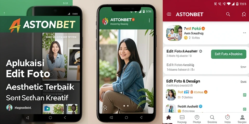Antarmuka aplikasi ASTONBET dengan beragam fitur editing foto aesthetic.