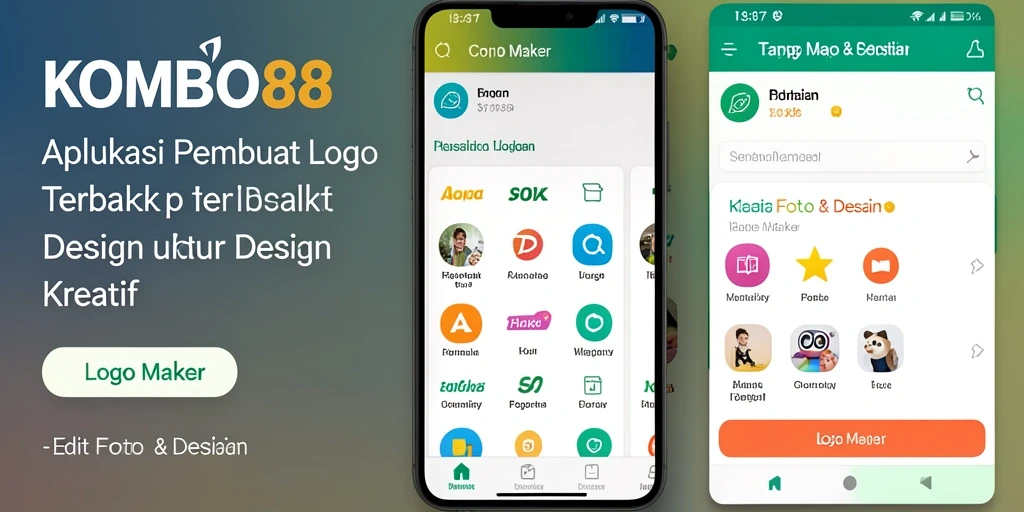 Antarmuka aplikasi KOMBO88 untuk pembuatan logo yang kreatif.