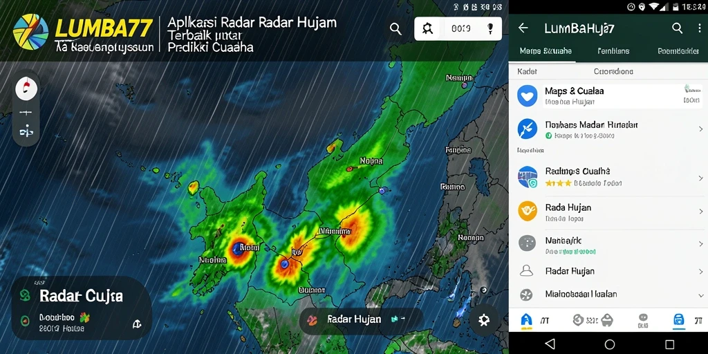 Tampilan antarmuka pengguna LUMBA77 dengan peta radar hujan yang informatif.