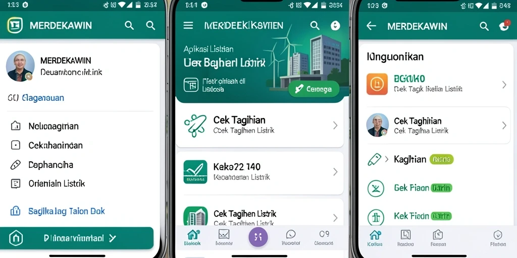 Tampilan antarmuka MERDEKAWIN yang user-friendly untuk cek tagihan listrik.