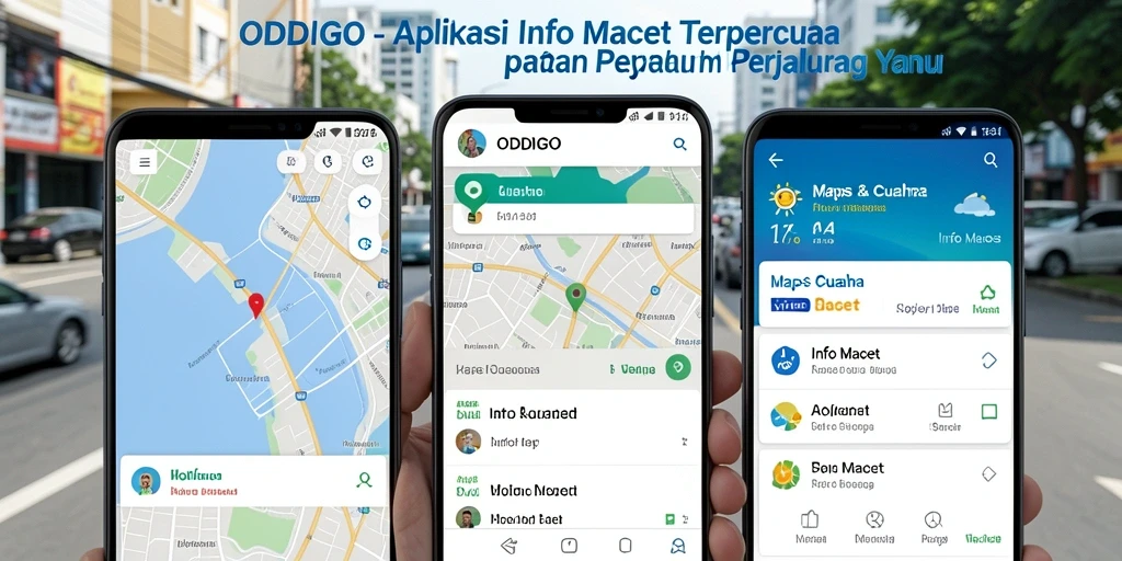 Tampilan antarmuka pengguna ODDIGO dengan informasi lalu lintas terkini.